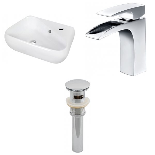 American Imaginations White Ceramic Bathroom Sink and Faucet with Overflow Drain (11-in x 17.5-in)