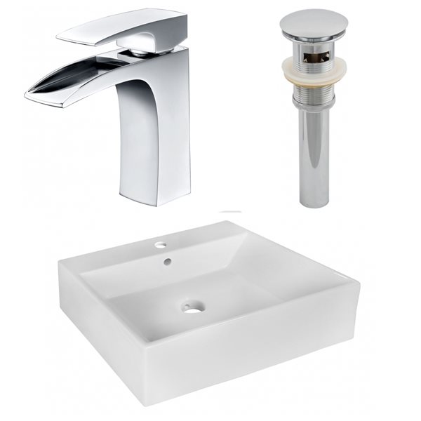 American Imaginations White Ceramic Vessel Rectangular Bathroom Sink Set (17.25-in x 20.5-in)
