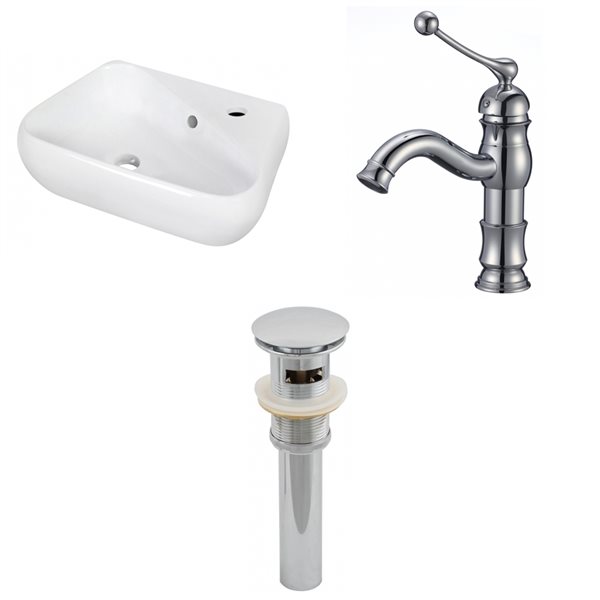 American Imaginations 17.5-in White Ceramic Bathroom Sink and Faucet with Overflow Drain