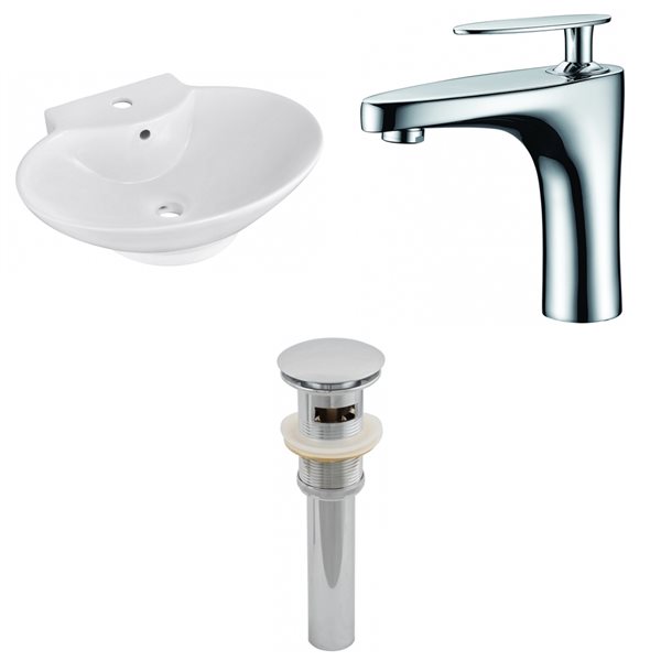 American Imaginations White Ceramic Wall Mount Oval Bathroom Sink Kit (17.25-in x 22.75-in)
