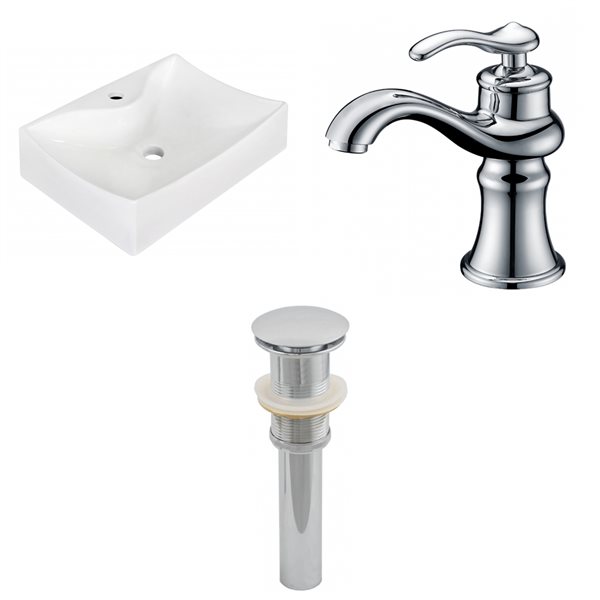 American Imaginations White Ceramic Vessel Rectangular Bathroom Sink Kit (15.75-in x 21.5-in)