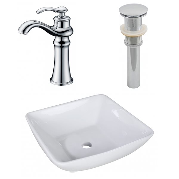 American Imaginations White Ceramic Vessel Square Bathroom Sink Set (16.5-in x 16.5-in)