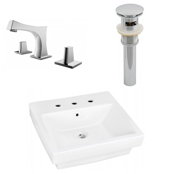 American Imaginations White Ceramic Bathroom Sink with Faucet and Overflow Drain (18.5-in x 20.5-in)