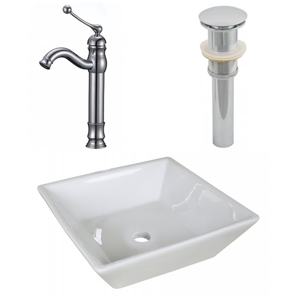 American Imaginations White Ceramic Vessel Bathroom Sink Set (15.75-in x 15.75-in)