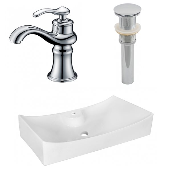 American Imaginations White Ceramic Vessel Rectangular Bathroom Sink with Faucet and Drain (15.25-in x 26.25-in)