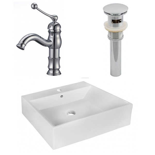 American Imaginations White Ceramic Vessel Rectangular Bathroom Sink Kit (17.25-in x 20.5-in)