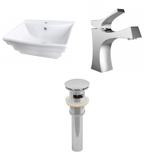 American Imaginations White Ceramic Bathroom Sink with Faucet and Overflow Drain (17-in x 19.75-in)