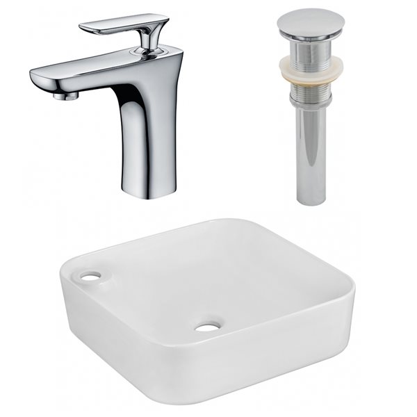 American Imaginations 17-in x 17-in White Ceramic Vessel Rectangular Bathroom Sink Set