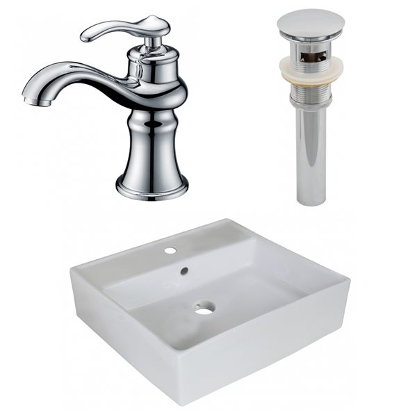 American Imaginations 18-in White Ceramic Vessel Square Bathroom Sink Set