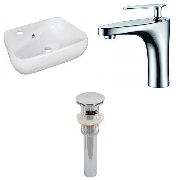 American Imaginations 17.5-in White Ceramic Wall Mount Bathroom Sink with Faucet and Overflow Drain