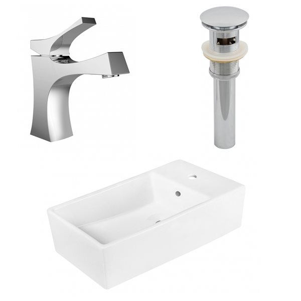 American Imaginations 9.75-in x 19-in White Ceramic Vessel Rectangular Bathroom Sink Kit
