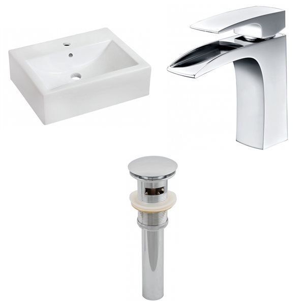 American Imaginations White Ceramic Wall Mount Bathroom Sink with Faucet and Overflow Drain (16.25-in x 20.25-in)