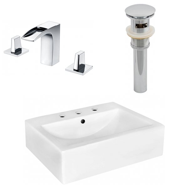 American Imaginations White Ceramic Wall Mount Rectangular Bathroom Sink Set (16.25-in x 20.25-in)