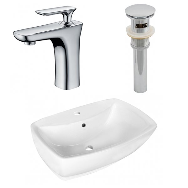American Imaginations 15.75-in x 21.75-in White Ceramic Vessel Rectangular Bathroom Sink Set