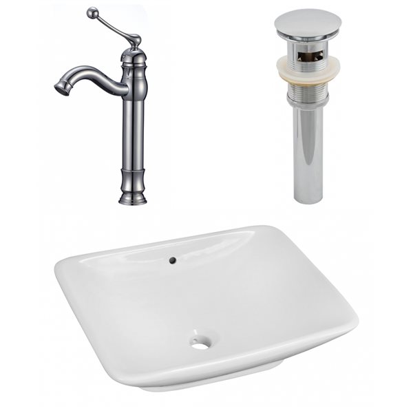 American Imaginations White Ceramic Vessel Rectangular Bathroom Sink Set (17-in x 21.5-in)