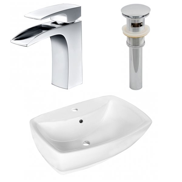 American Imaginations 15.75-in x 21.75-in White Ceramic Vessel Rectangular Bathroom Sink Kit