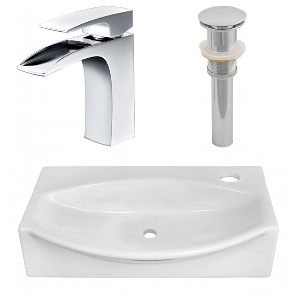 American Imaginations White Ceramic Vessel Bathroom Sink and Faucet with Drain (12-in x 16.5-in)