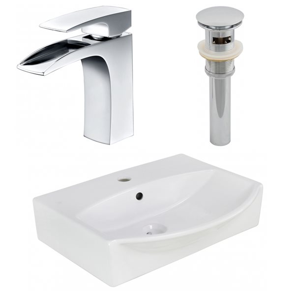 American Imaginations 16-in x 19.5-in White Ceramic Vessel Rectangular Bathroom Sink Set