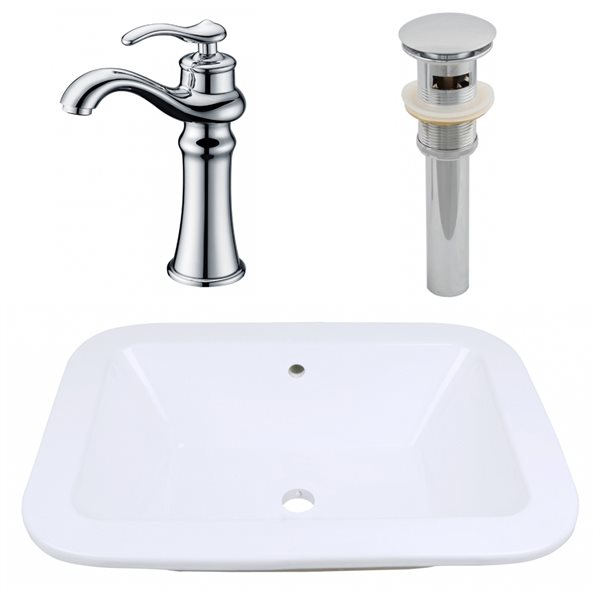 American Imaginations White Ceramic Rectangular Bathroom Sink Kit (16-in x 21.75-in)