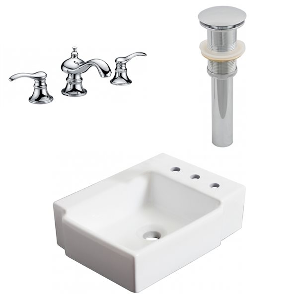 American Imaginations White Ceramic Vessel Rectangular Bathroom Sink with Faucet and Drain (11.75-in x 16.25-in)