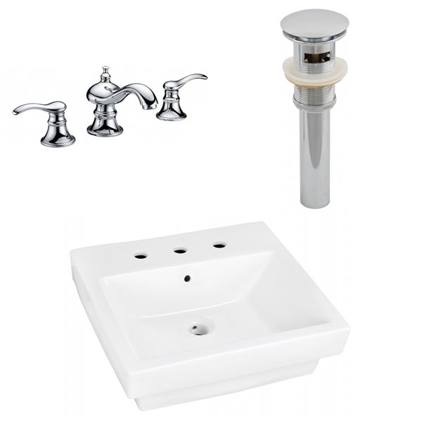 American Imaginations 20.5-in White Ceramic Vessel Rectangular Bathroom Sink and Faucet with Overflow Drain