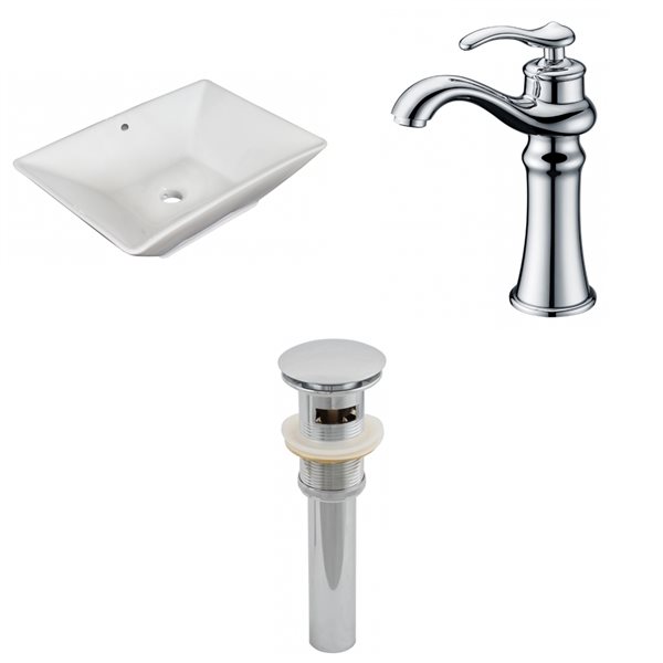 American Imaginations White Ceramic Vessel Rectangular Bathroom Sink Kit (14.75-in x 22-in)