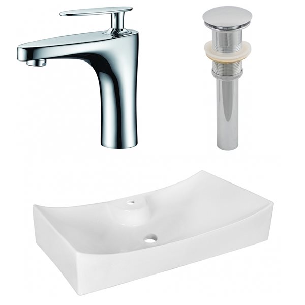 American Imaginations 26.25-in White Ceramic Vessel Rectangular Bathroom Sink and Faucet with Drain