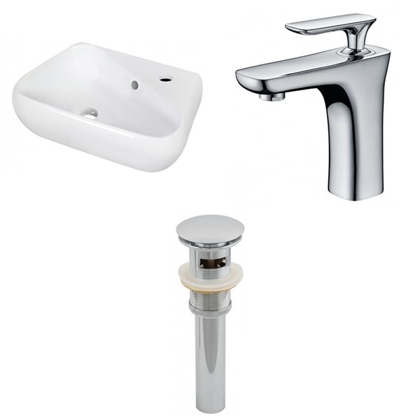 American Imaginations White Ceramic Wall Mount Bathroom Sink Kit (11-in x 17.5-in)