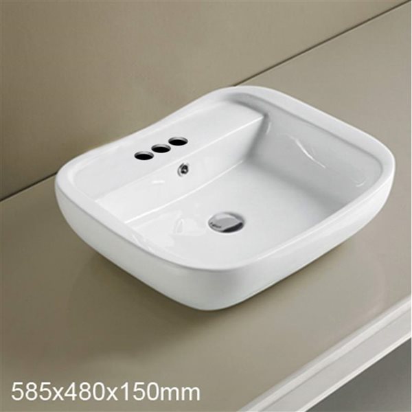 American Imaginations White Rectangular Ceramic Vessel Bathroom Sink - Overflow Drain Included (18.9-in x 23-in)