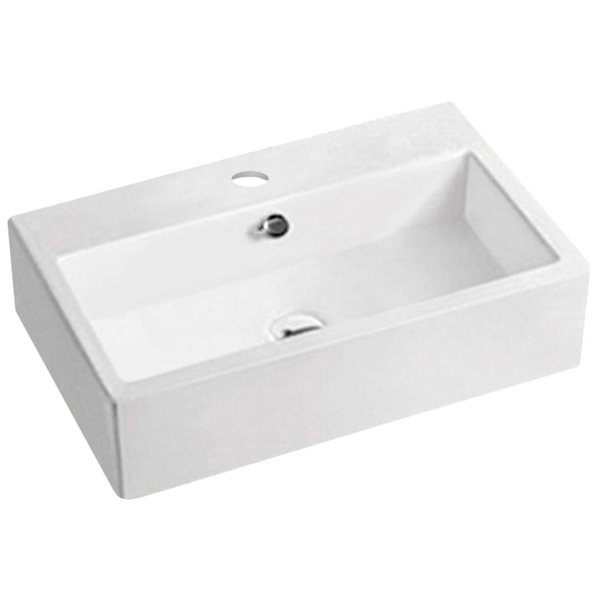American Imaginations White Rectangular Ceramic Vessel Bathroom Sink with Overflow Drain (17.7-in x 23.6-in)