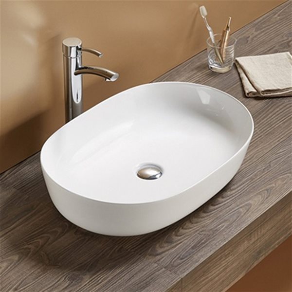 American Imaginations White Ceramic Vessel Oval Bathroom Sink (16.34-in x 23.62-in)