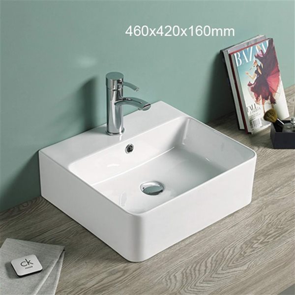 American Imaginations White Ceramic Rectangular Vessel Bathroom Sink - Overflow Drain Included (16.5-in x 18.1-in)
