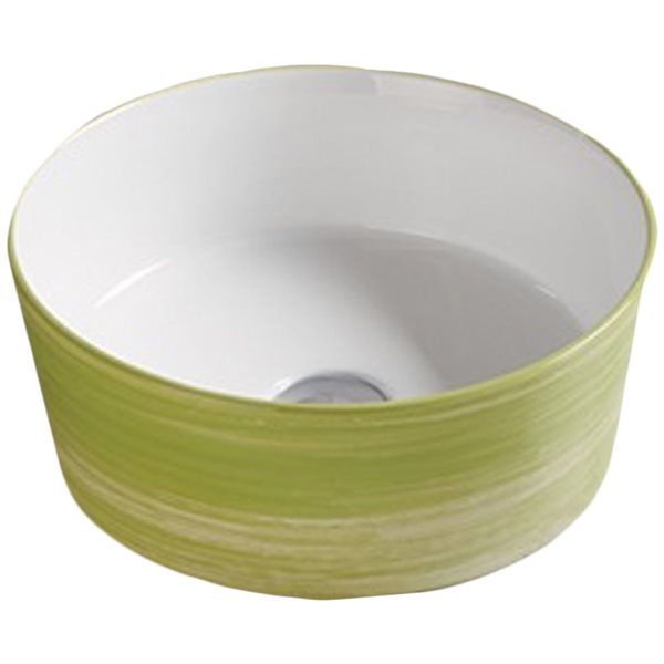 American Imaginations Olive Swirl and White Ceramic Vessel Round Bathroom Sink (14.09-in x 14.09-in)