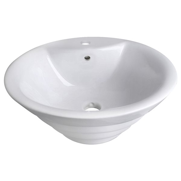 American Imaginations White Ceramic Vessel Round Bathroom Sink - Faucet, Drain and Overflow Drain Included (19.25-in x 19.25-in)