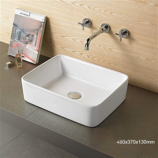 American Imaginations White Ceramic Vessel Rectangular Bathroom Sink (14.6-in x 18.9-in)