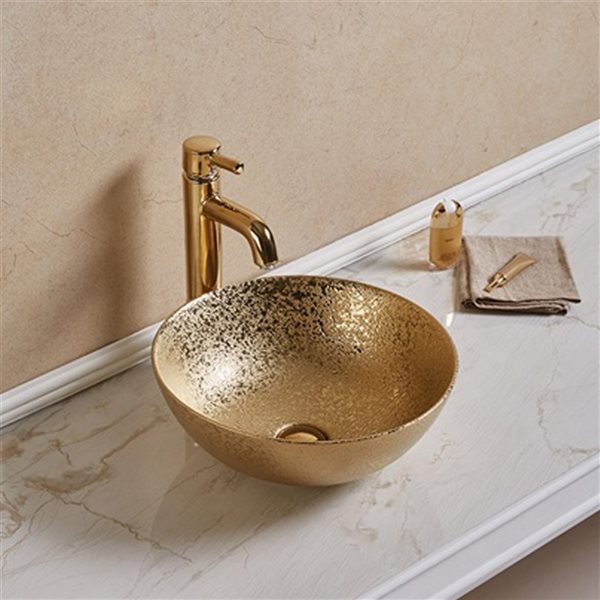 American Imaginations Gold Ceramic Vessel Round Bathroom Sink (16.34-in x 16.34-in)