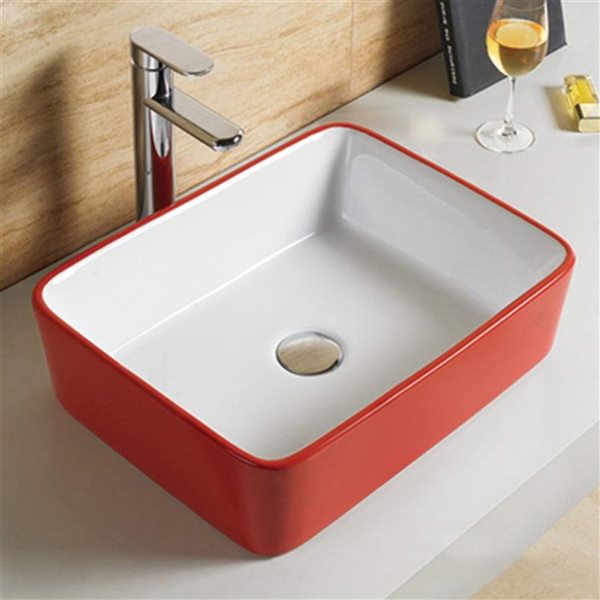 American Imaginations Red and White Ceramic Rectangular Vessel Bathroom Sink (14.6-in x 18.9-in)