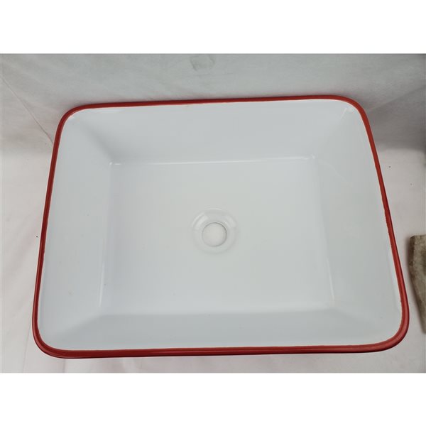 American Imaginations Red and White Ceramic Rectangular Vessel Bathroom Sink (14.6-in x 18.9-in)