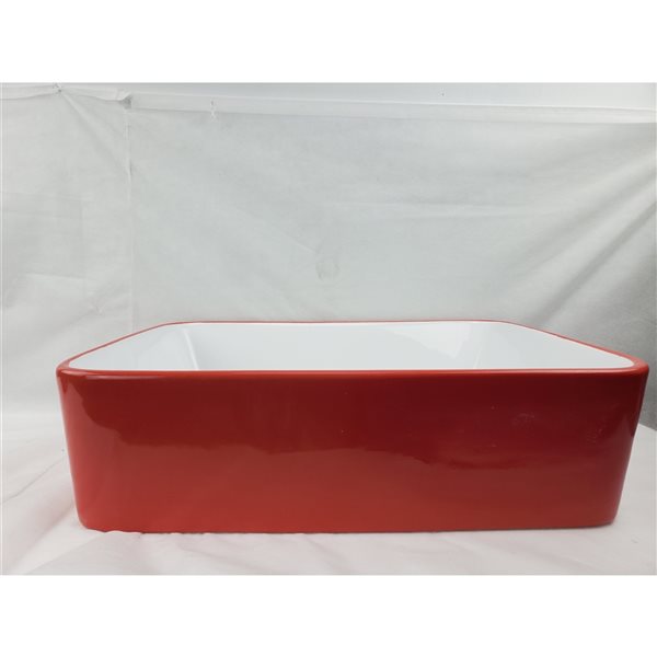 American Imaginations Red and White Ceramic Rectangular Vessel Bathroom Sink (14.6-in x 18.9-in)