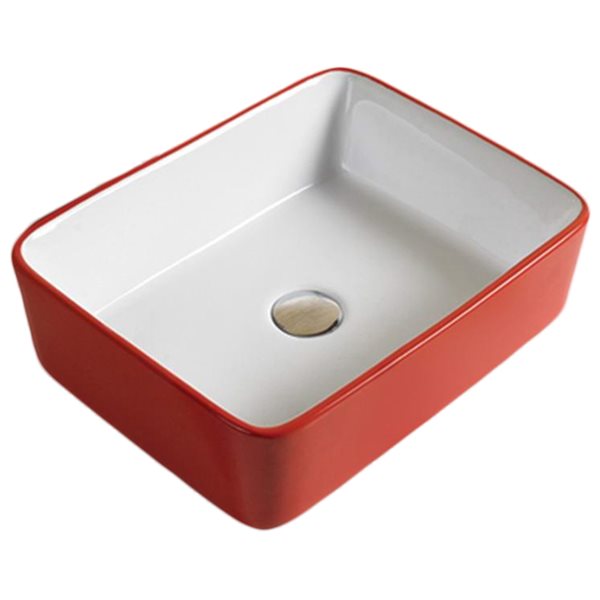 American Imaginations Red and White Ceramic Rectangular Vessel Bathroom Sink (14.6-in x 18.9-in)