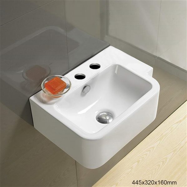 American Imaginations Rectangular White Ceramic Wall-Mount Bathroom Sink - Overflow Drain Included (12.6-in x 17.5-in)