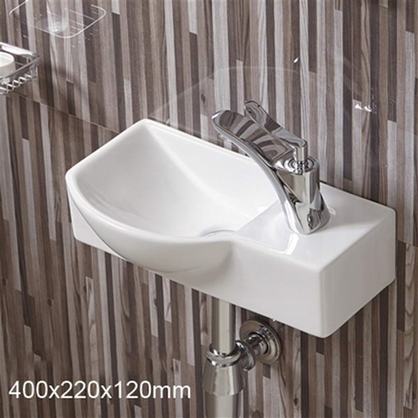 American Imaginations White Ceramic Wall-Mount Rectangular Bathroom Sink (8.7-in x 14.7-in)