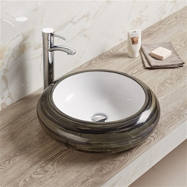 American Imaginations Black Swirl and White Ceramic Vessel Round Bathroom Sink (19.3-in x 19.3-in)