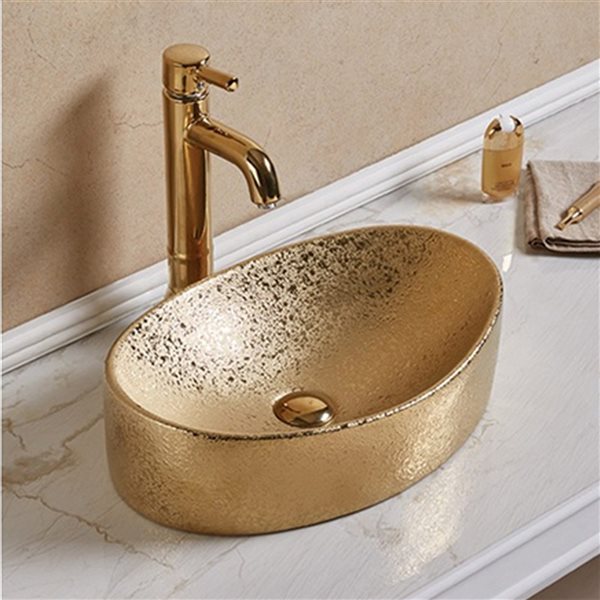 American Imaginations Gold Ceramic Vessel Oval Bathroom Sink (13.19-in x 20.47-in)