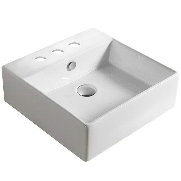 American Imaginations Square White Ceramic Vessel Bathroom Sink with Overflow Drain (18.1-in x 18.1-in)