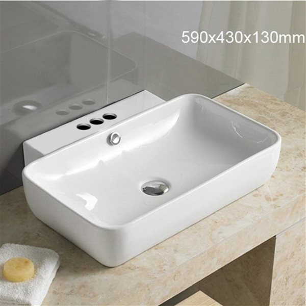American Imaginations White Rectangular Ceramic Vessel Bathroom Sink - Overflow Drain Included (17-in x 23.2-in)