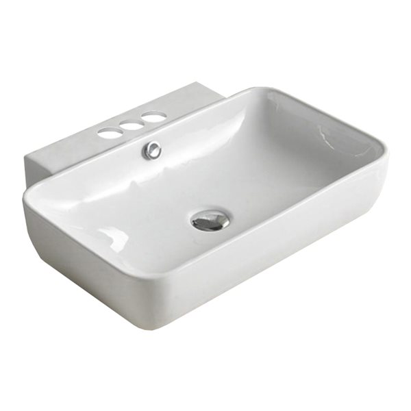 American Imaginations White Rectangular Ceramic Vessel Bathroom Sink - Overflow Drain Included (17-in x 23.2-in)