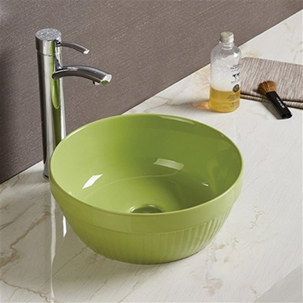 American Imaginations Round Olive Ceramic Vessel Bathroom Sink (14.09-in x 14.09-in)