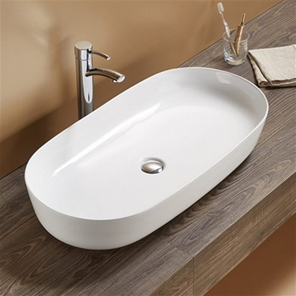 Vasque de salle de bain American Imaginations ovale en céramique blanche (16.34 po x 32.09 po)
