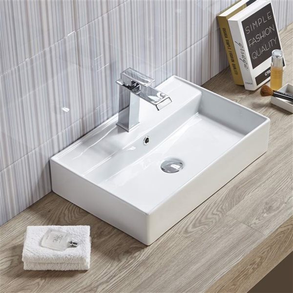 American Imaginations White Ceramic Rectangular Vessel Bathroom Sink - Overflow Drain Included (15-in x 22.05-in)
